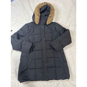 Tommy Hilfiger Women's Black Puffer Coat Removable Hooded Fur Trimmed XL